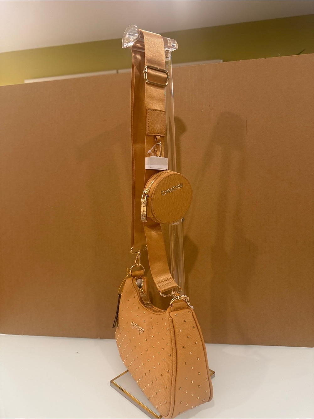 bebe Mustard-Tan Studded Shoulder Bag - Picture 4 of 8